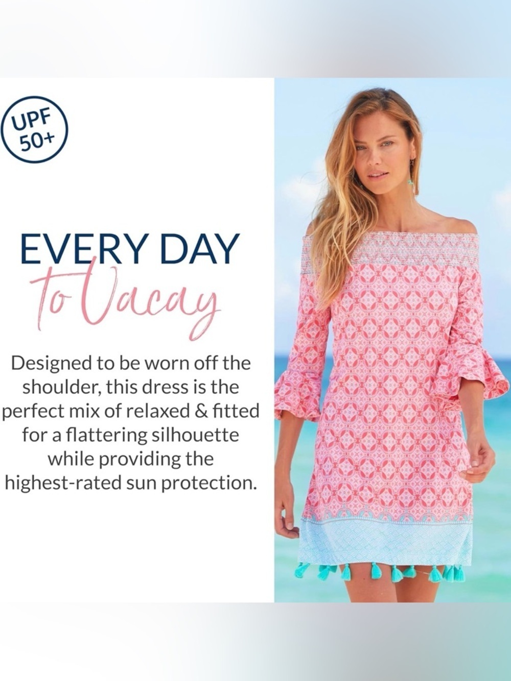 Cabana Life Coral Tides Off-The-Shoulder Women’s Sundress - Picture 3 of 7
